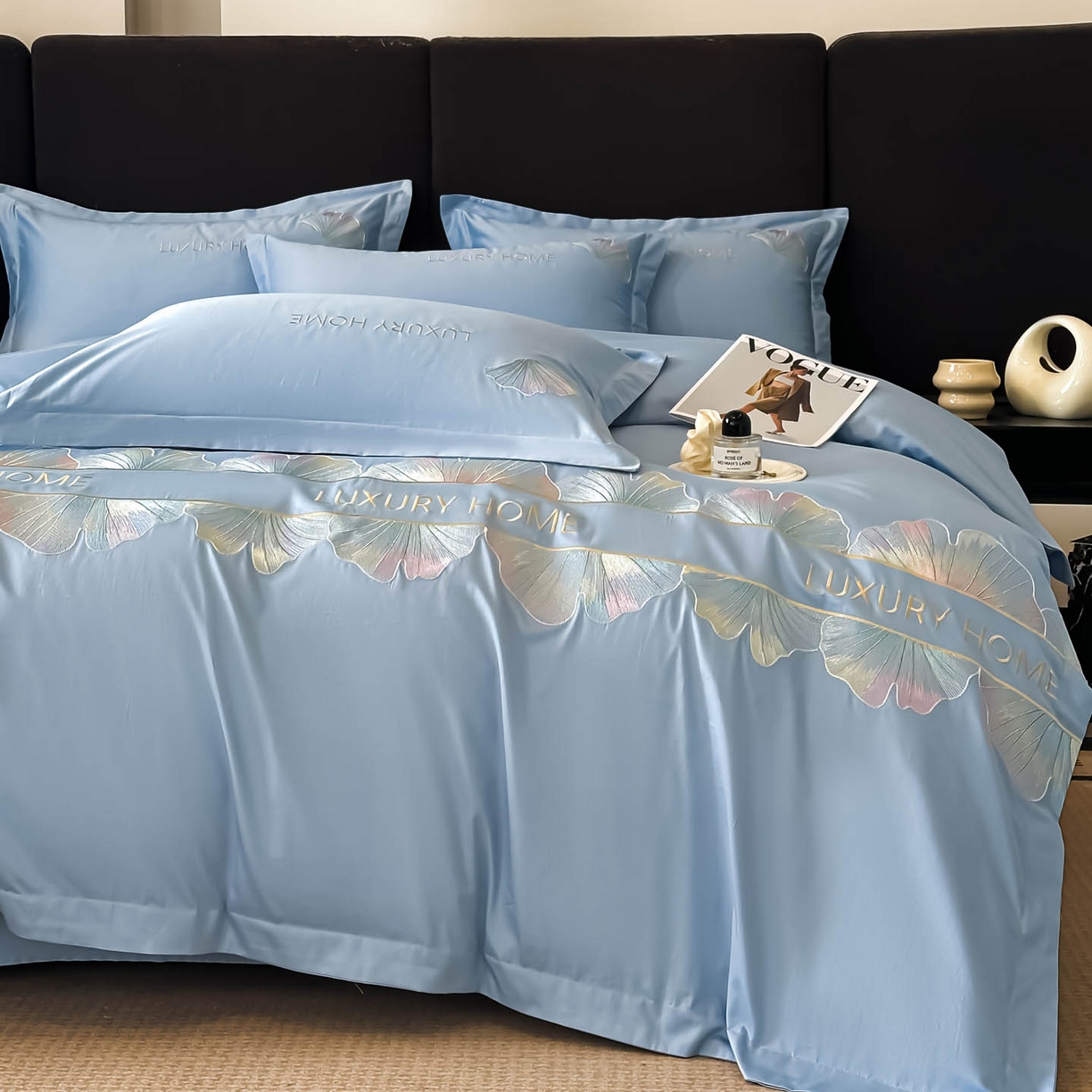 91家纺网 家纺一手货源 找家纺 润锦云 2026新款A类全棉纯棉刺绣四件套-花漾 花漾-柔雾蓝