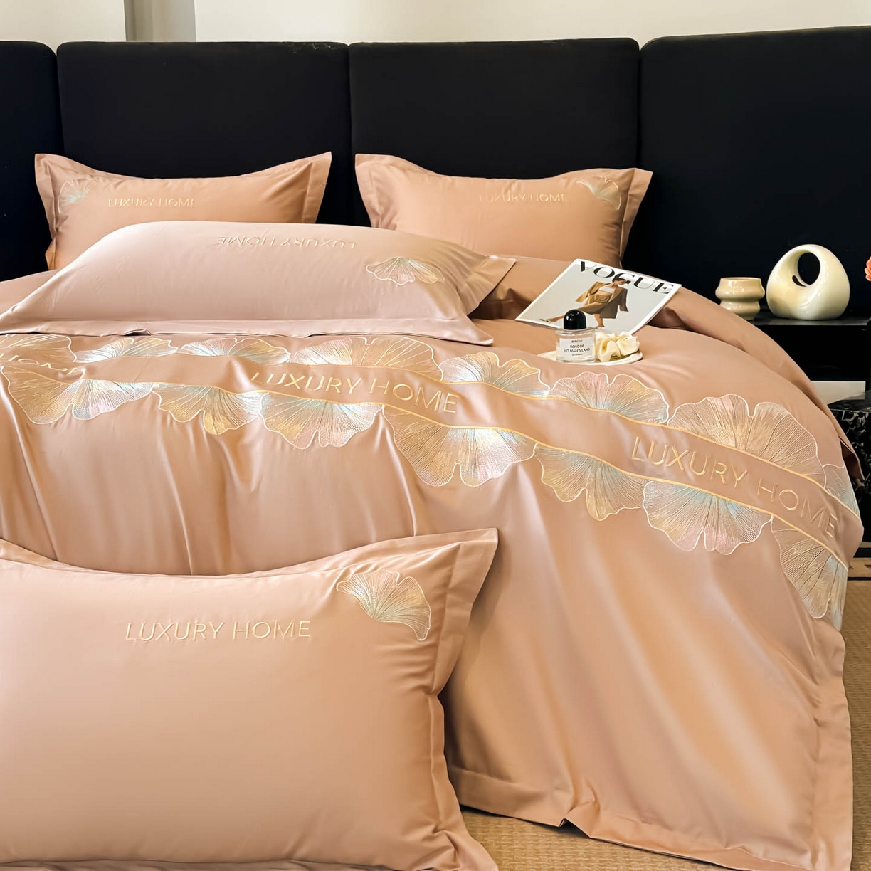 91家纺网 家纺一手货源 找家纺 润锦云 2026新款A类全棉纯棉刺绣四件套-花漾 花漾-香槟色