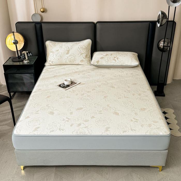 91家纺网 家纺一手货源 找家纺 凯罗 2026新款凉豆豆简约时尚风凉感豆豆凉席床席床笠-床笠款 曼塔玫瑰-奶咖