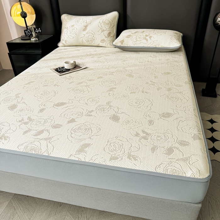 91家纺网 家纺一手货源 找家纺 凯罗 2026新款凉豆豆简约时尚风凉感豆豆凉席床席床笠-床笠款 曼塔玫瑰-奶咖