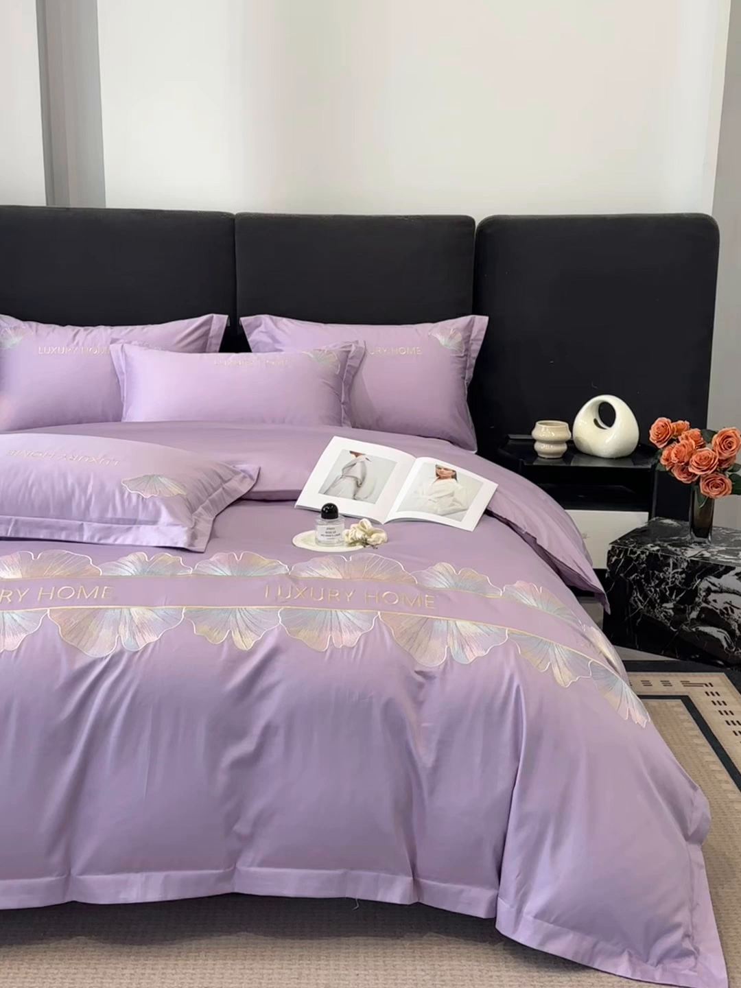 91家纺网 家纺一手货源 找家纺 润锦云 2026新款A类全棉纯棉刺绣四件套-花漾 花漾-梦幻紫