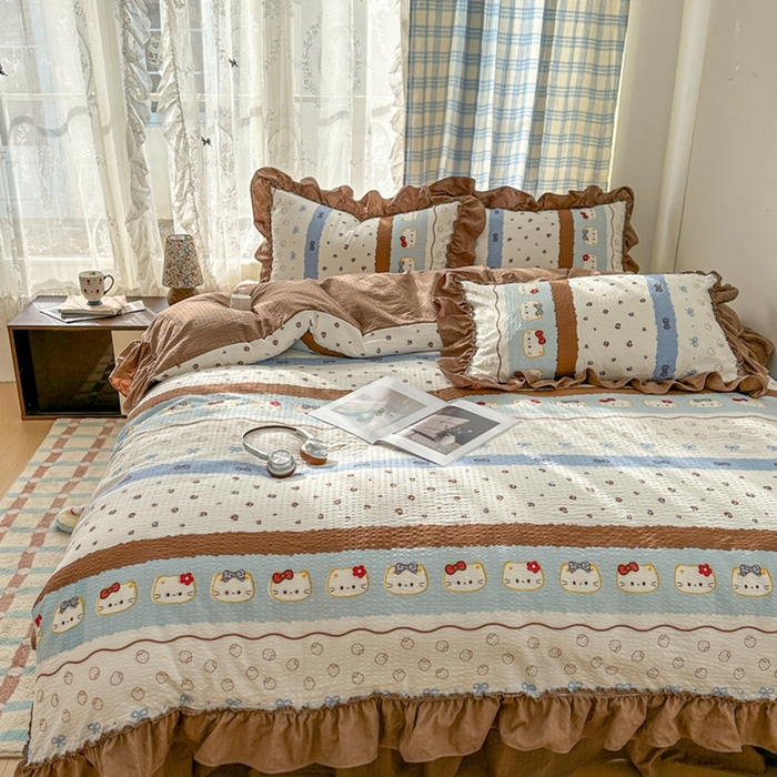 91家纺网 家纺一手货源 找家纺 欧尚 2026新款花边床盖四件套 猫咪组合