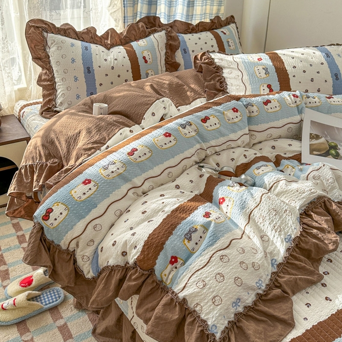 91家纺网 家纺一手货源 找家纺 欧尚 2026新款花边床盖四件套 猫咪组合