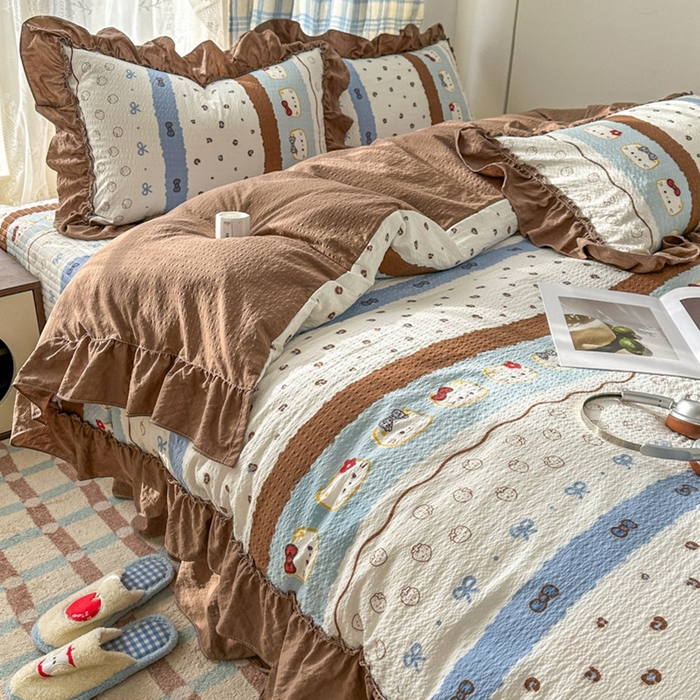 91家纺网 家纺一手货源 找家纺 欧尚 2026新款花边床盖四件套 猫咪组合