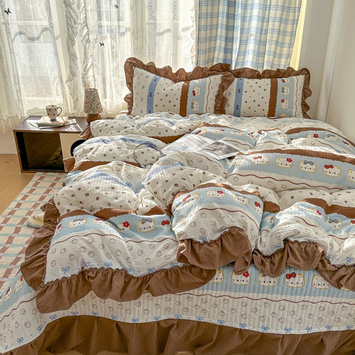91家纺网 家纺一手货源 找家纺 欧尚 2026新款花边床盖四件套 猫咪组合