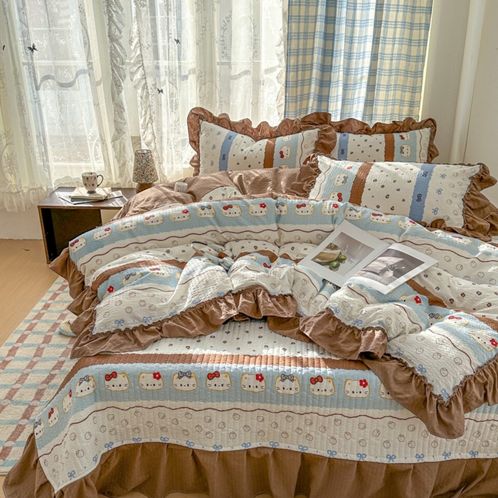 91家纺网 家纺一手货源 找家纺 欧尚 2026新款花边床盖四件套 猫咪组合