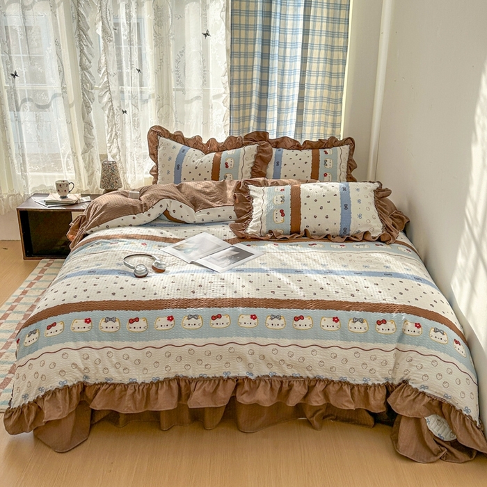 91家纺网 家纺一手货源 找家纺 欧尚 2026新款花边床盖四件套 猫咪组合