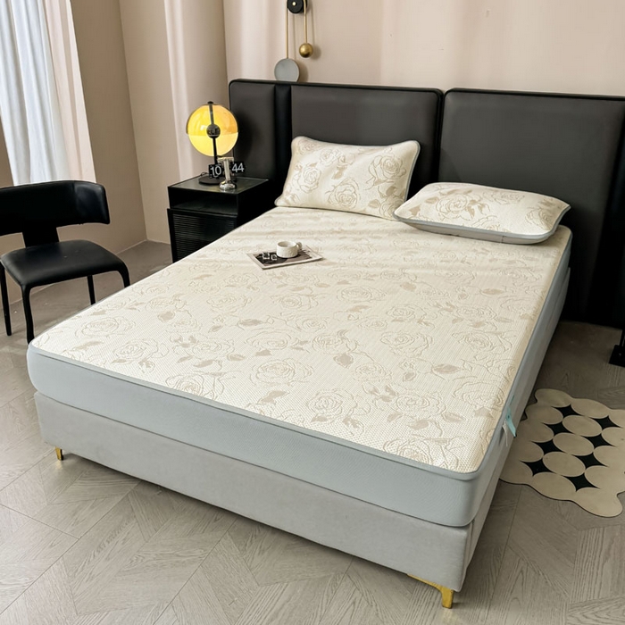 91家纺网 家纺一手货源 找家纺 凯罗 2026新款凉豆豆简约时尚风凉感豆豆凉席床席床笠-床笠款 曼塔玫瑰-奶咖