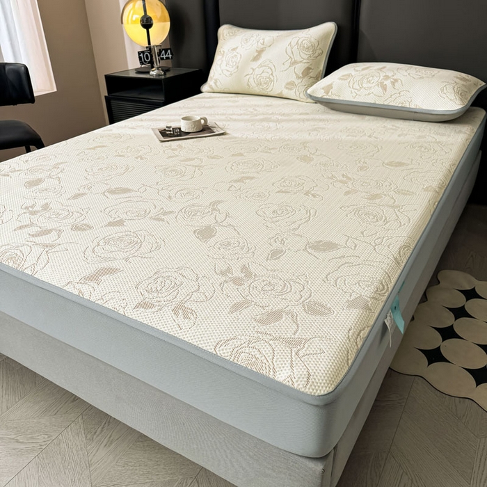 91家纺网 家纺一手货源 找家纺 凯罗 2026新款凉豆豆简约时尚风凉感豆豆凉席床席床笠-床笠款 曼塔玫瑰-奶咖