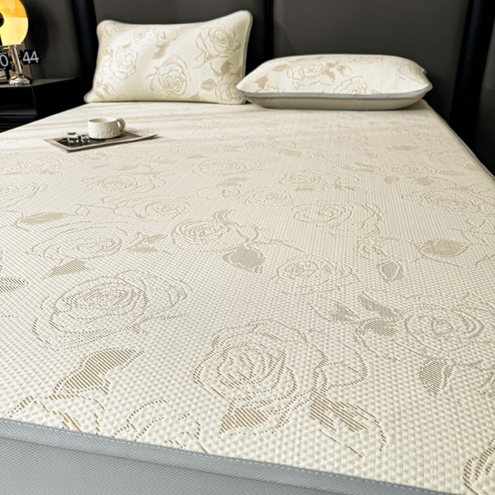 91家纺网 家纺一手货源 找家纺 凯罗 2026新款凉豆豆简约时尚风凉感豆豆凉席床席床笠-床笠款 曼塔玫瑰-奶咖