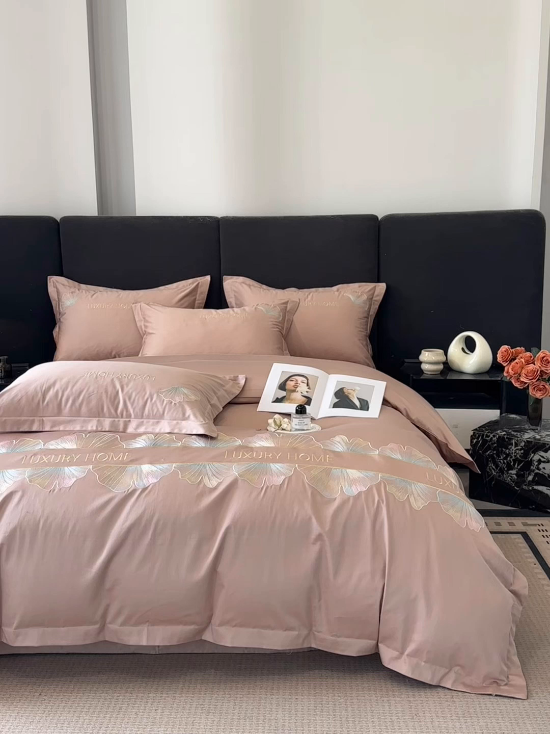 91家纺网 家纺一手货源 找家纺 润锦云 2026新款A类全棉纯棉刺绣四件套-花漾 花漾-香槟色