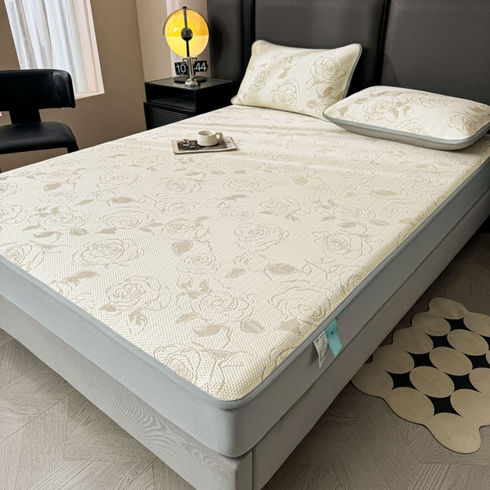 91家纺网 家纺一手货源 找家纺 凯罗 2026新款凉豆豆简约时尚风凉感豆豆凉席床席床笠-床笠款 曼塔玫瑰-奶咖