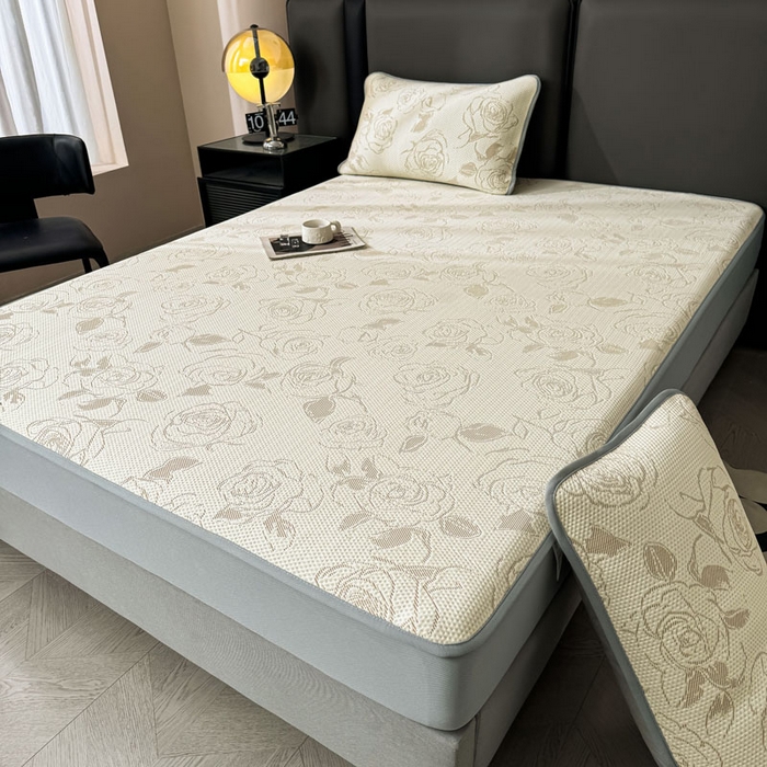 91家纺网 家纺一手货源 找家纺 凯罗 2026新款凉豆豆简约时尚风凉感豆豆凉席床席床笠-床笠款 曼塔玫瑰-奶咖