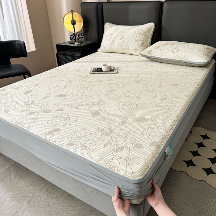 91家纺网 家纺一手货源 找家纺 凯罗 2026新款凉豆豆简约时尚风凉感豆豆凉席床席床笠-床笠款 曼塔玫瑰-奶咖