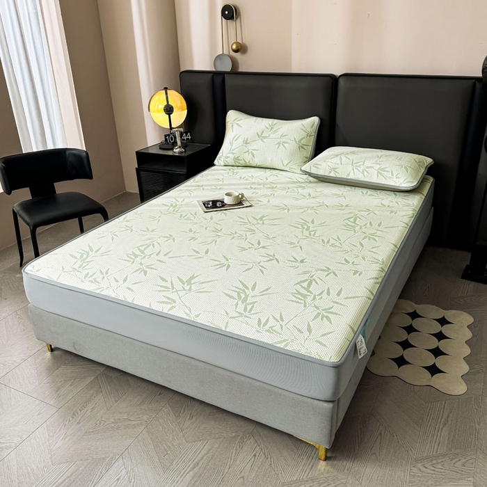 91家纺网 家纺一手货源 找家纺 凯罗 2026新款凉豆豆简约时尚风凉感豆豆凉席床席床笠-床笠款 上春山-碧绿