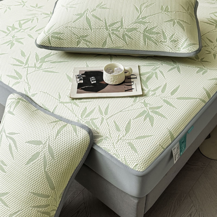 91家纺网 家纺一手货源 找家纺 凯罗 2026新款凉豆豆简约时尚风凉感豆豆凉席床席床笠-床笠款 上春山-碧绿