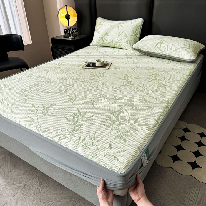 91家纺网 家纺一手货源 找家纺 凯罗 2026新款凉豆豆简约时尚风凉感豆豆凉席床席床笠-床笠款 上春山-碧绿