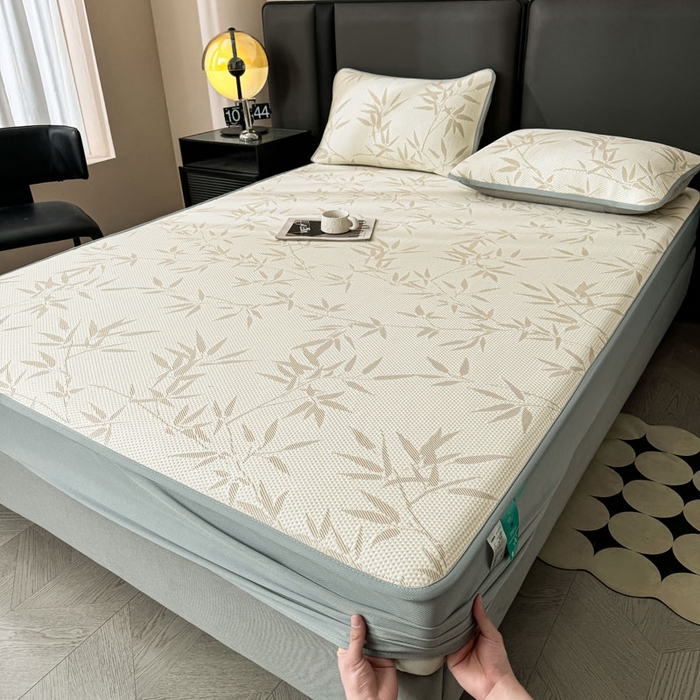 91家纺网 家纺一手货源 找家纺 凯罗 2026新款凉豆豆简约时尚风凉感豆豆凉席床席床笠-床笠款 上春山-奶咖