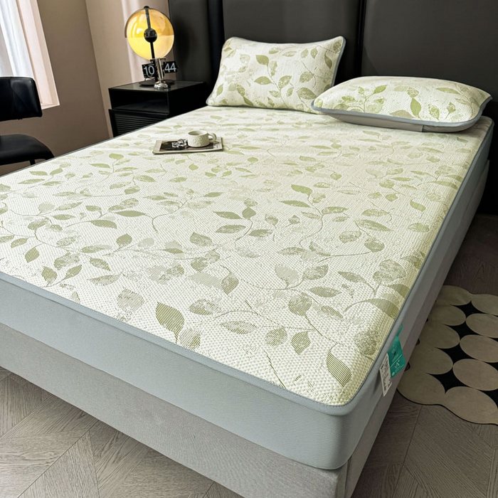 91家纺网 家纺一手货源 找家纺 凯罗 2026新款凉豆豆简约时尚风凉感豆豆凉席床席床笠-床笠款 夏叶-碧绿