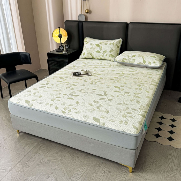 91家纺网 家纺一手货源 找家纺 凯罗 2026新款凉豆豆简约时尚风凉感豆豆凉席床席床笠-床笠款 夏叶-碧绿