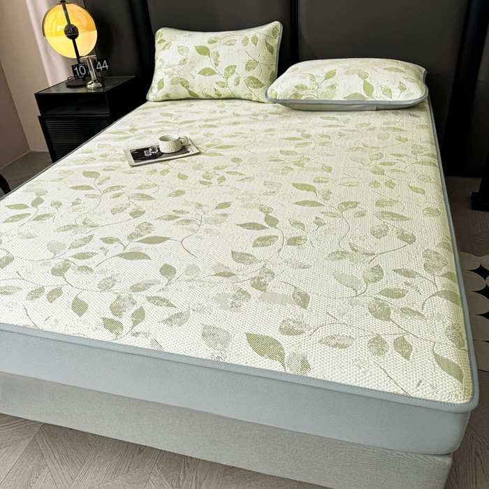 91家纺网 家纺一手货源 找家纺 凯罗 2026新款凉豆豆简约时尚风凉感豆豆凉席床席床笠-床笠款 夏叶-碧绿