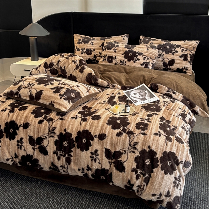 91家纺网 家纺一手货源 找家纺 沐珩家纺 2026新款高克重加厚保暖兔毛绒四件套-美拉德系列 美拉德-繁花