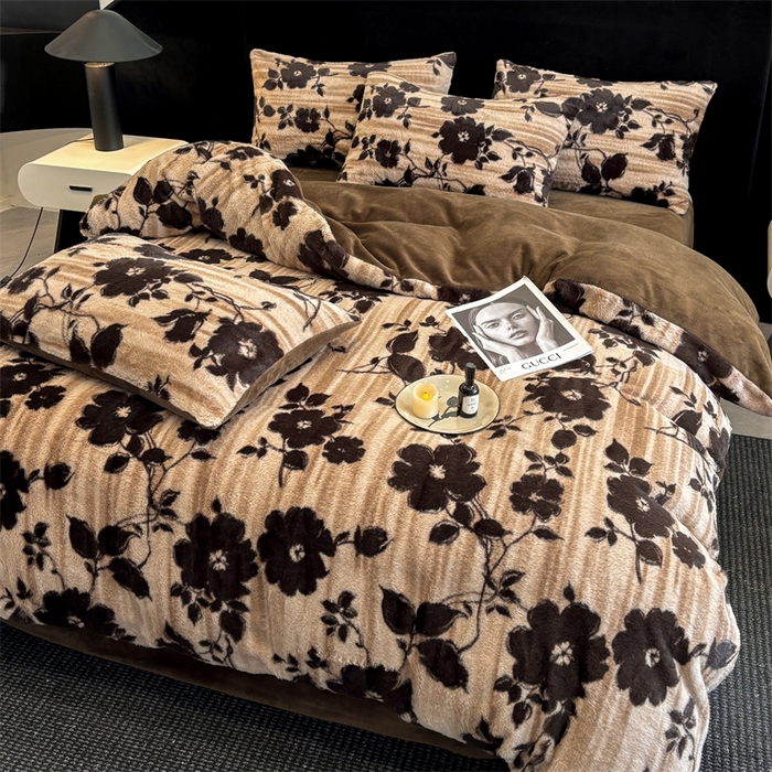 91家纺网 家纺一手货源 找家纺 沐珩家纺 2026新款高克重加厚保暖兔毛绒四件套-美拉德系列 美拉德-繁花