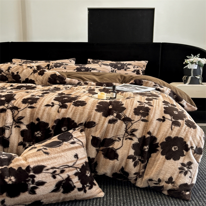 91家纺网 家纺一手货源 找家纺 沐珩家纺 2026新款高克重加厚保暖兔毛绒四件套-美拉德系列 美拉德-繁花