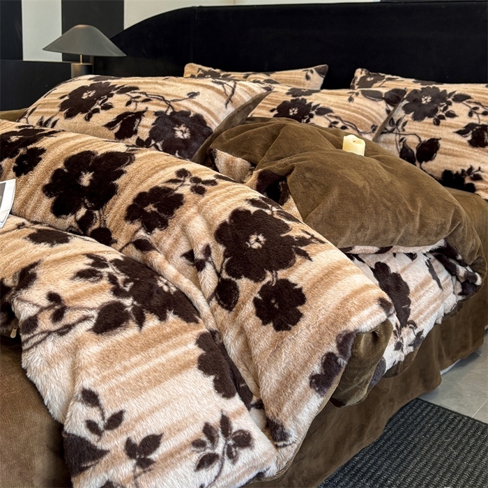 91家纺网 家纺一手货源 找家纺 沐珩家纺 2026新款高克重加厚保暖兔毛绒四件套-美拉德系列 美拉德-繁花