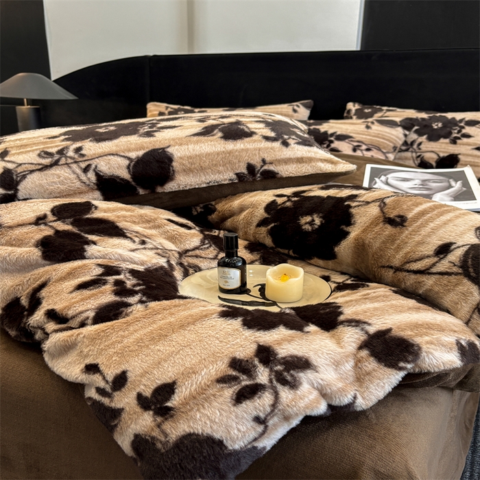 91家纺网 家纺一手货源 找家纺 沐珩家纺 2026新款高克重加厚保暖兔毛绒四件套-美拉德系列 美拉德-繁花