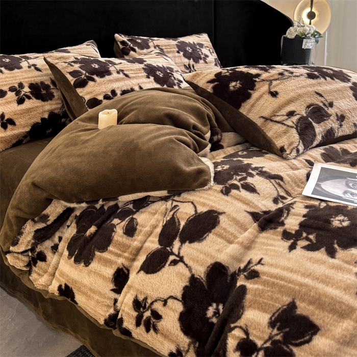 91家纺网 家纺一手货源 找家纺 沐珩家纺 2026新款高克重加厚保暖兔毛绒四件套-美拉德系列 美拉德-繁花