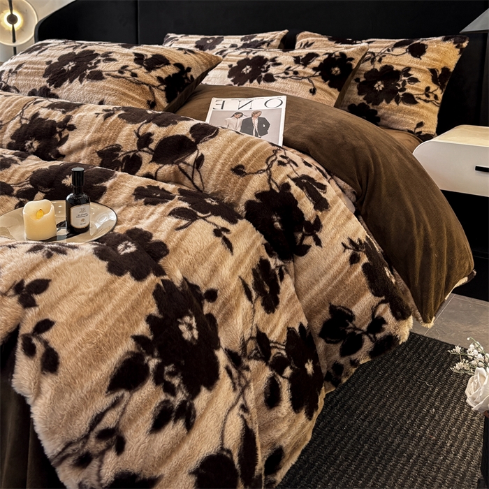 91家纺网 家纺一手货源 找家纺 沐珩家纺 2026新款高克重加厚保暖兔毛绒四件套-美拉德系列 美拉德-繁花