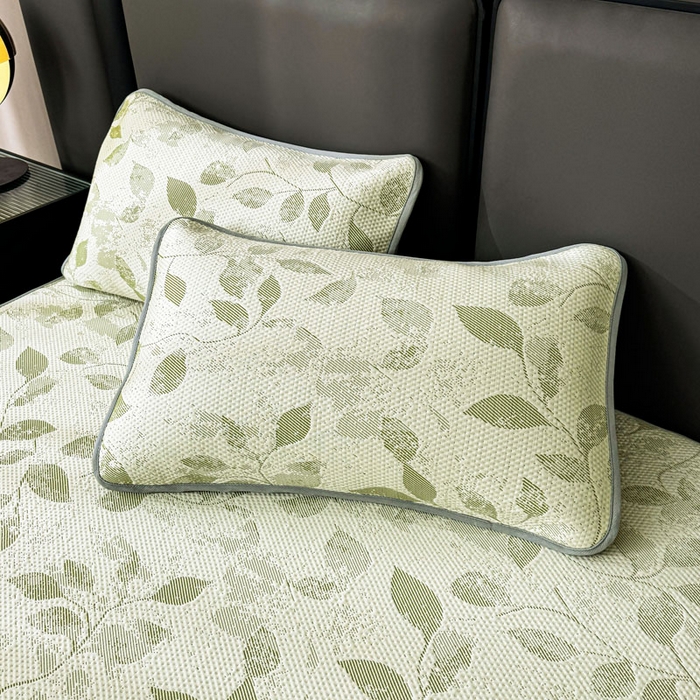 91家纺网 家纺一手货源 找家纺 凯罗 2026新款凉豆豆简约时尚风凉感豆豆凉席床席床笠-床笠款 夏叶-碧绿