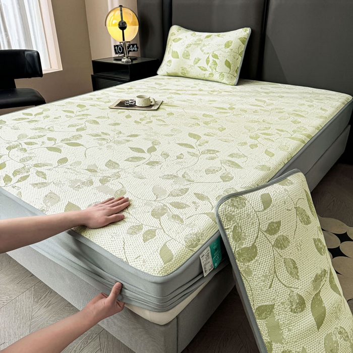 91家纺网 家纺一手货源 找家纺 凯罗 2026新款凉豆豆简约时尚风凉感豆豆凉席床席床笠-床笠款 夏叶-碧绿