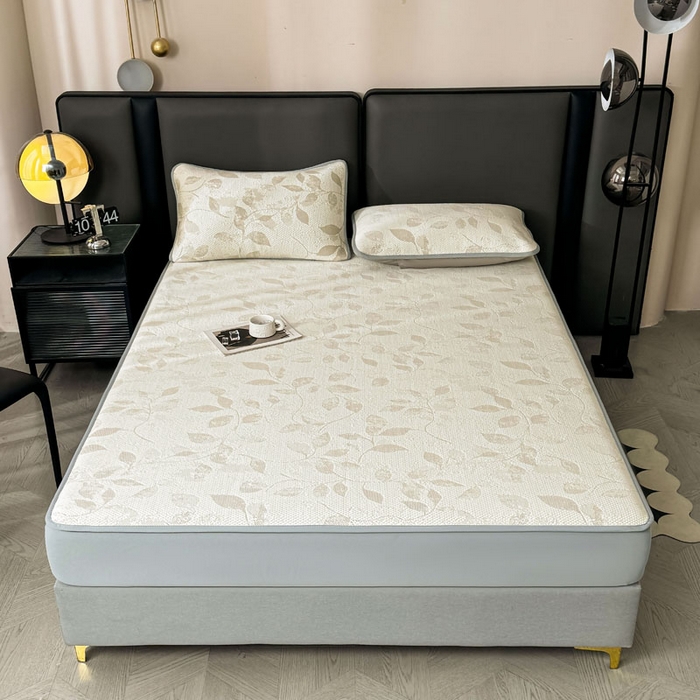 91家纺网 家纺一手货源 找家纺 凯罗 2026新款凉豆豆简约时尚风凉感豆豆凉席床席床笠-床笠款 夏叶-奶咖