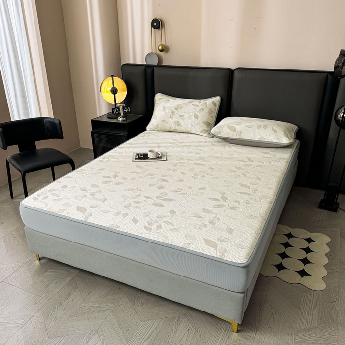 91家纺网 家纺一手货源 找家纺 凯罗 2026新款凉豆豆简约时尚风凉感豆豆凉席床席床笠-床笠款 夏叶-奶咖