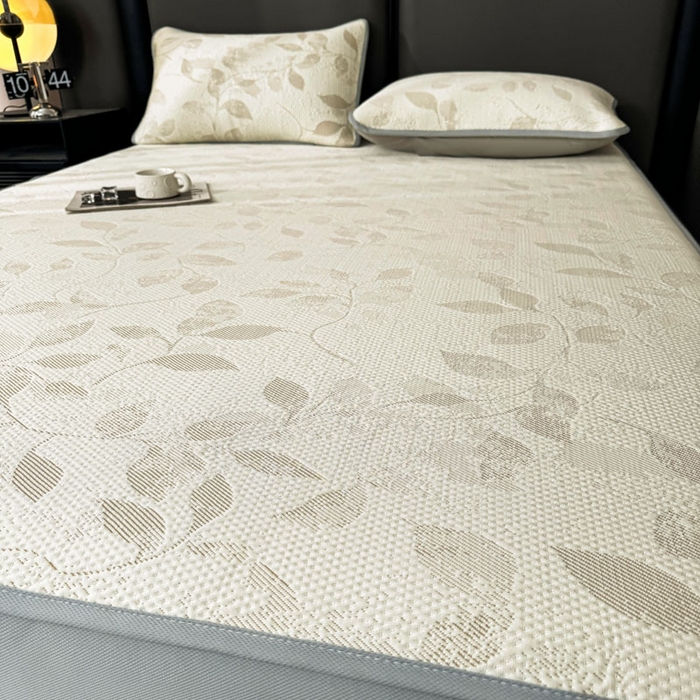 91家纺网 家纺一手货源 找家纺 凯罗 2026新款凉豆豆简约时尚风凉感豆豆凉席床席床笠-床笠款 夏叶-奶咖