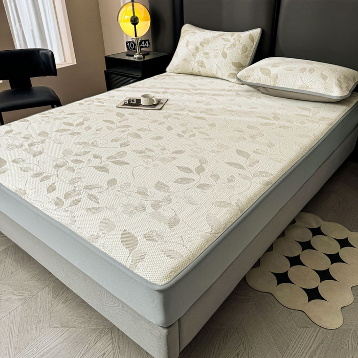 91家纺网 家纺一手货源 找家纺 凯罗 2026新款凉豆豆简约时尚风凉感豆豆凉席床席床笠-床笠款 夏叶-奶咖