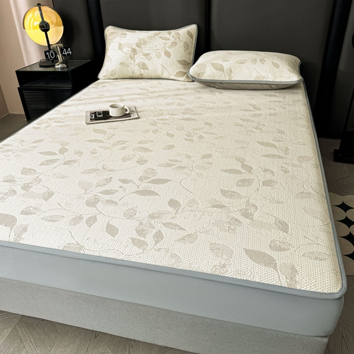 91家纺网 家纺一手货源 找家纺 凯罗 2026新款凉豆豆简约时尚风凉感豆豆凉席床席床笠-床笠款 夏叶-奶咖