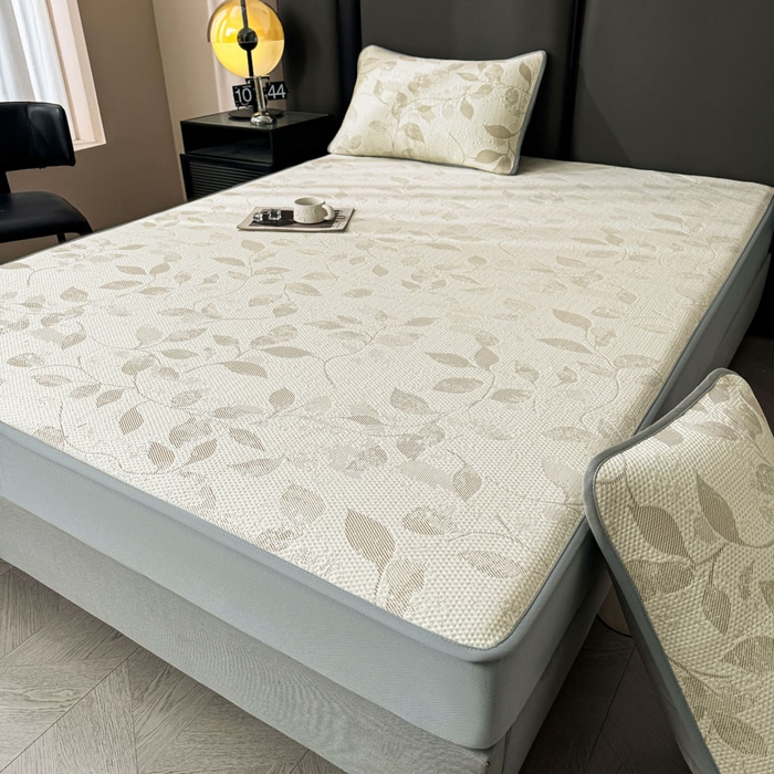 91家纺网 家纺一手货源 找家纺 凯罗 2026新款凉豆豆简约时尚风凉感豆豆凉席床席床笠-床笠款 夏叶-奶咖