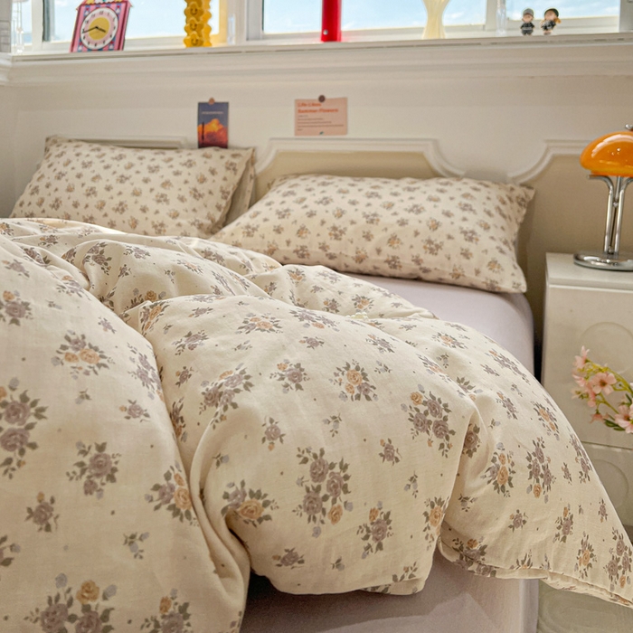 91家纺网 家纺一手货源 找家纺 亿梵家居 2026新款A类母婴级有氧纯棉印花双面全棉双层纱四件套-床拍图晨曦