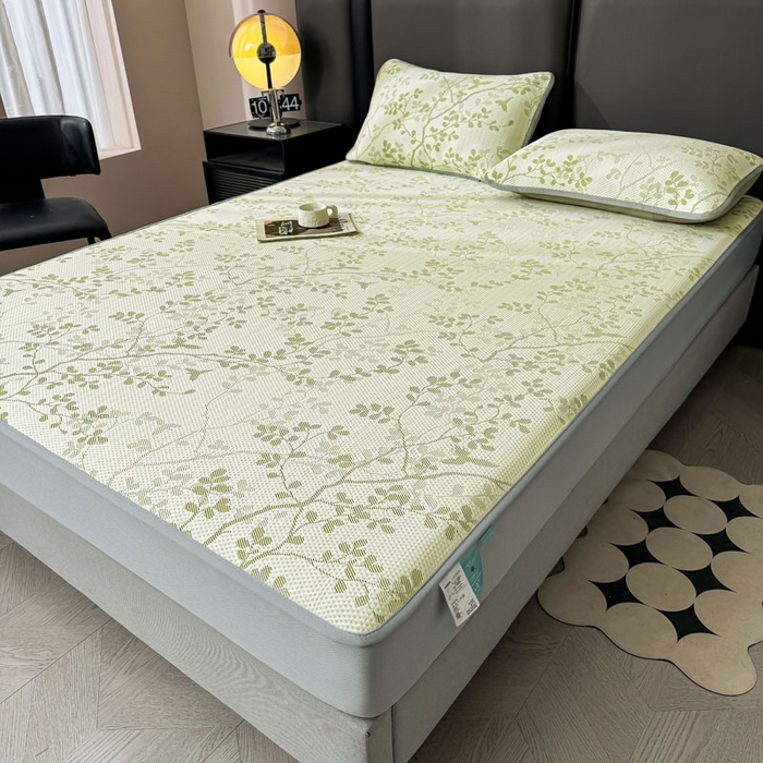 91家纺网 家纺一手货源 找家纺 凯罗 2026新款凉豆豆简约时尚风凉感豆豆凉席床席床笠-床笠款 纤藤集-薄荷绿