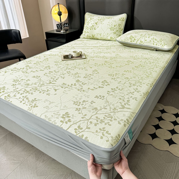 91家纺网 家纺一手货源 找家纺 凯罗 2026新款凉豆豆简约时尚风凉感豆豆凉席床席床笠-床笠款 纤藤集-薄荷绿