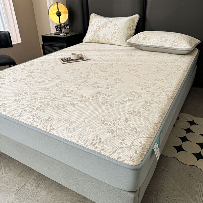 91家纺网 家纺一手货源 找家纺 凯罗 2026新款凉豆豆简约时尚风凉感豆豆凉席床席床笠-床笠款 纤藤集-奶咖