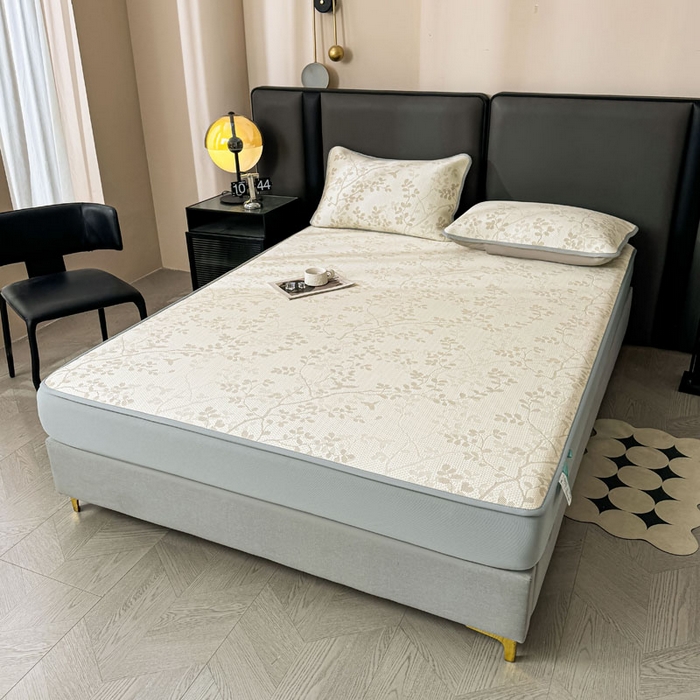 91家纺网 家纺一手货源 找家纺 凯罗 2026新款凉豆豆简约时尚风凉感豆豆凉席床席床笠-床笠款 纤藤集-奶咖