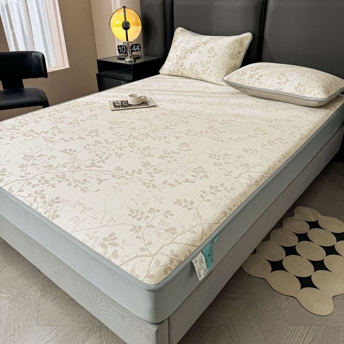 91家纺网 家纺一手货源 找家纺 凯罗 2026新款凉豆豆简约时尚风凉感豆豆凉席床席床笠-床笠款 纤藤集-奶咖