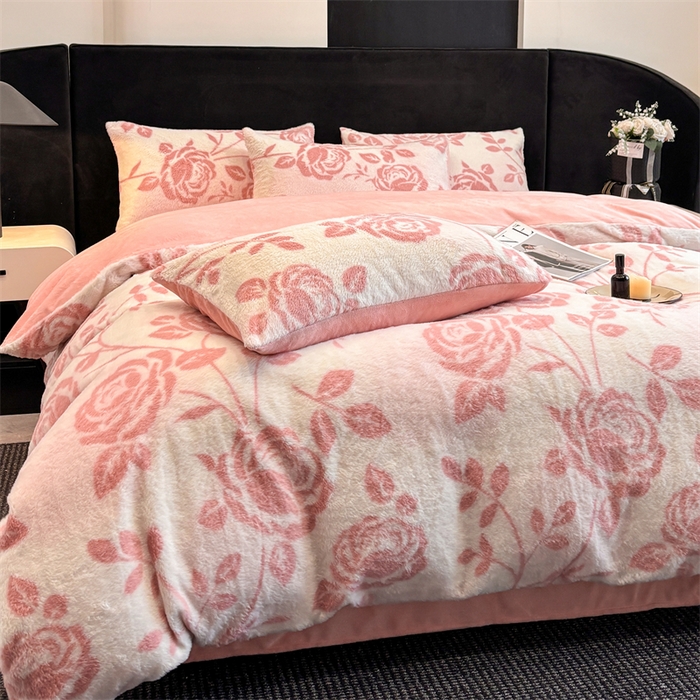 91家纺网 家纺一手货源 找家纺 沐珩家纺 2026新款高克重加厚保暖兔毛绒四件套-美拉德系列 美拉德-粉蔷薇