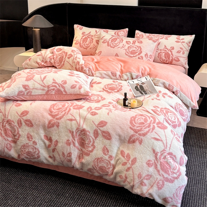 91家纺网 家纺一手货源 找家纺 沐珩家纺 2026新款高克重加厚保暖兔毛绒四件套-美拉德系列 美拉德-粉蔷薇