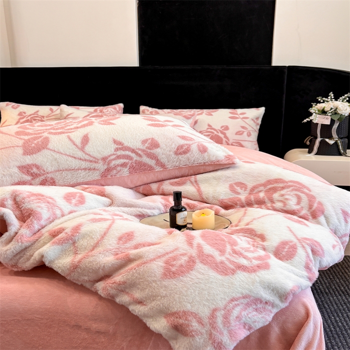 91家纺网 家纺一手货源 找家纺 沐珩家纺 2026新款高克重加厚保暖兔毛绒四件套-美拉德系列 美拉德-粉蔷薇