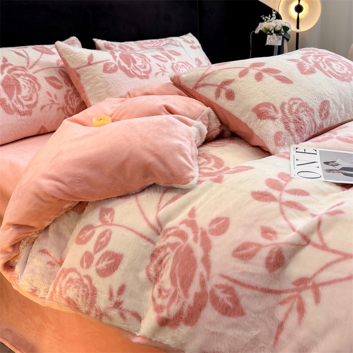 91家纺网 家纺一手货源 找家纺 沐珩家纺 2026新款高克重加厚保暖兔毛绒四件套-美拉德系列 美拉德-粉蔷薇